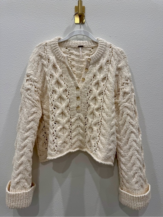 Free People Sweaters - Free People Cream Cable Knit Henley Sweater